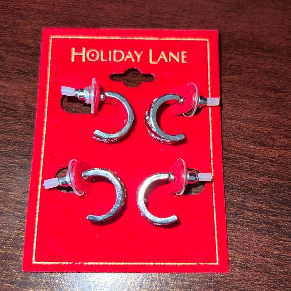 Holiday lane red and green duo hoop earrings set NEW